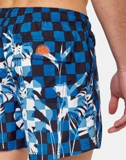 Sundek COSTUME DA BAGNO CORTO CON STAMPA CHECKLEAF -Moda Sconto MAN BDVOLLEY14FA SWIMTRUNKS OCEAN M633BDRT44C 0894C 19